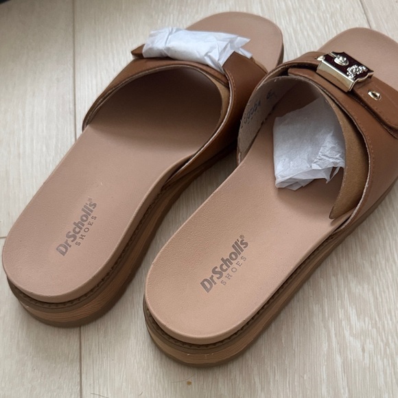 Dr. Scholl's Brown Slide Sandals with Gold Accent - Picture 3 of 10